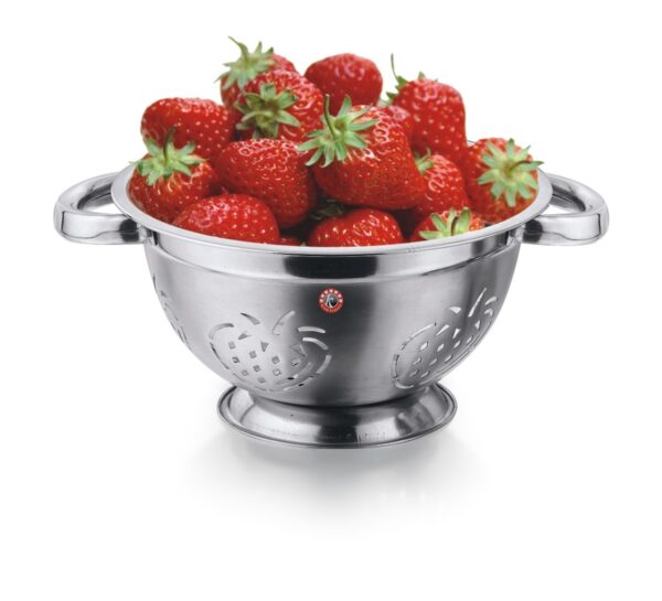 German  Colander with Strawberry Cutting and Riveted Pipe Handle