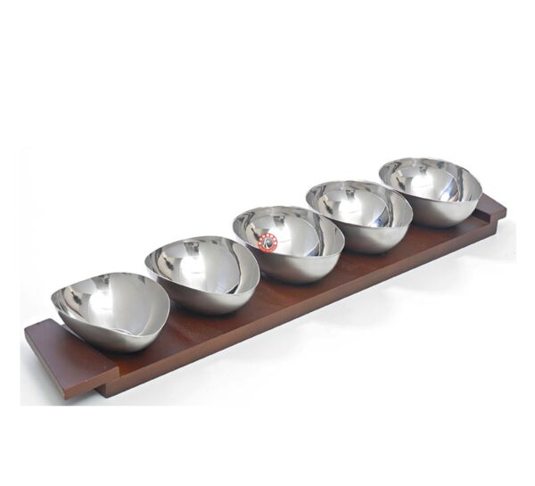 Oval Sauce Bowl with Wooden Tray Set