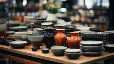 Assortment of elegant ceramics stands arranged neatly.